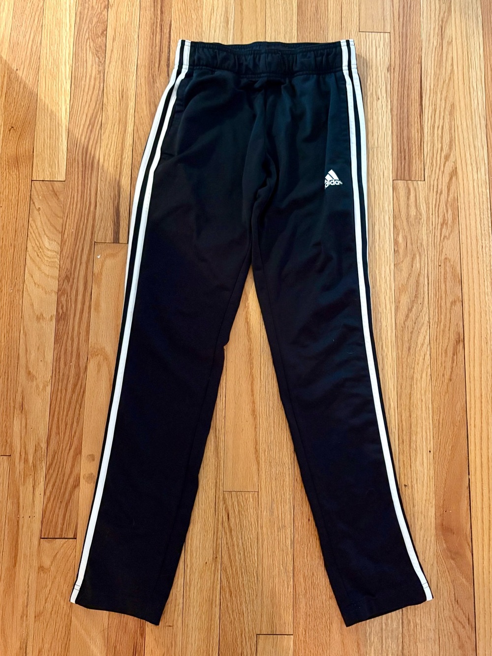 Adidas Girls Black Track Pants with White Side Stripes